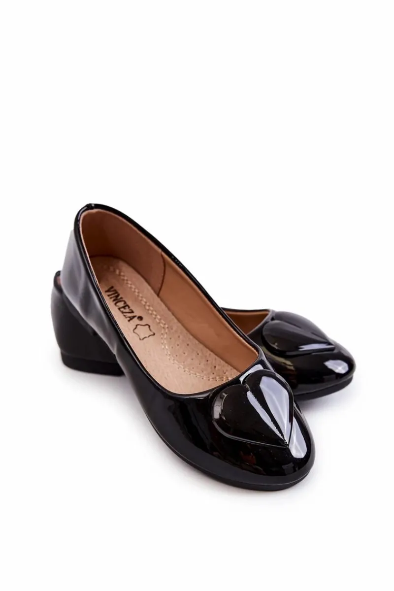 Best Buty damskie Vinceza Lakierowane Dziecięce Balerinki Z Sercem Czarne Corty