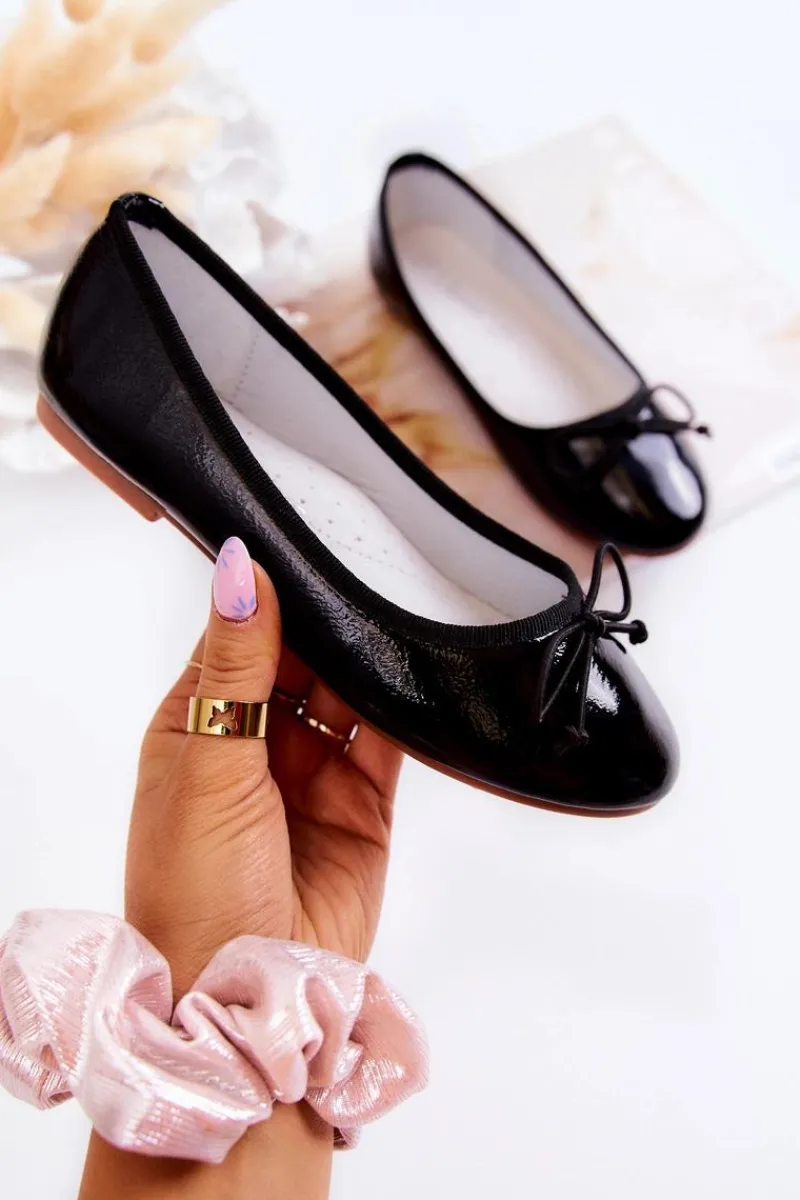 Discount Lakierowane Dziecięce Balerinki Z Kokardką Czarne Cassie Dzieci Balerinki Dziecięce