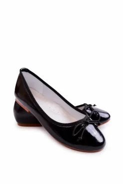 Discount Lakierowane Dziecięce Balerinki Z Kokardką Czarne Cassie Dzieci Balerinki Dziecięce