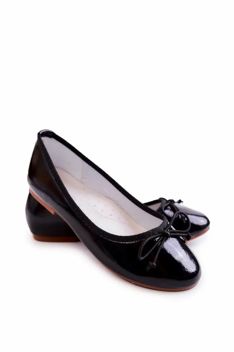 Discount Lakierowane Dziecięce Balerinki Z Kokardką Czarne Cassie Dzieci Balerinki Dziecięce