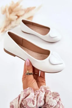 Outlet Lakierowane Dziecięce Balerinki Z Sercem Białe Corty Dzieci Balerinki Dziecięce