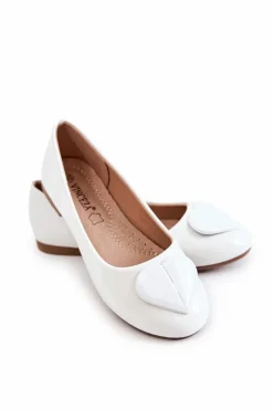 Outlet Lakierowane Dziecięce Balerinki Z Sercem Białe Corty Dzieci Balerinki Dziecięce