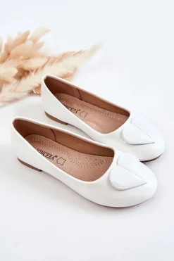 Outlet Lakierowane Dziecięce Balerinki Z Sercem Białe Corty Dzieci Balerinki Dziecięce