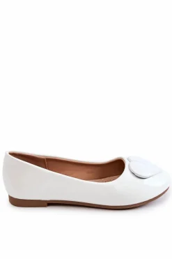 Outlet Lakierowane Dziecięce Balerinki Z Sercem Białe Corty Dzieci Balerinki Dziecięce