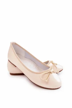 Discount Damskie buty S.Barski Lakierowane Dziecięce Balerinki Z Kokardką Beżowe Cassie