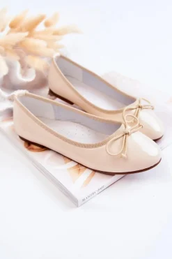 Discount Damskie buty S.Barski Lakierowane Dziecięce Balerinki Z Kokardką Beżowe Cassie