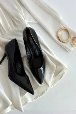 Hot Boto Lakierowane Eko Skórzane Szpilki Damskie Ze Szpiczastymi Noskami Czarne Jadira Czarny