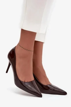 Discount Lakierowane Eko Skórzane Szpilki Damskie Ze Szpiczastymi Noskami Czekoladowe Jadira Damskie Czółenka Klasyczne