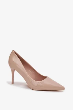 New Boto Lakierowane Eko Skórzane Szpilki Damskie Ze Szpiczastymi Noskami Beżowe Jadira