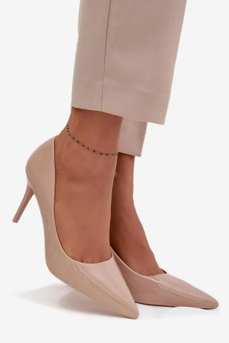 New Boto Lakierowane Eko Skórzane Szpilki Damskie Ze Szpiczastymi Noskami Beżowe Jadira