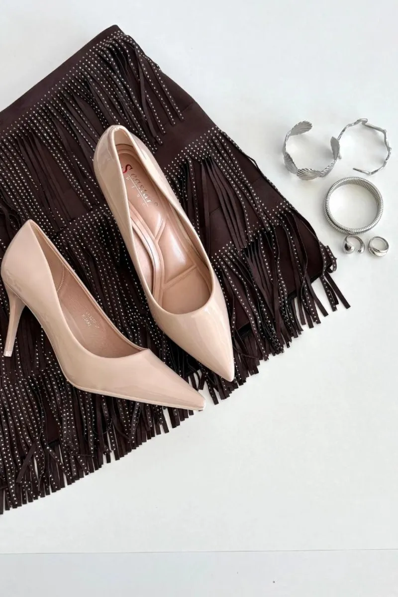 New Boto Lakierowane Eko Skórzane Szpilki Damskie Ze Szpiczastymi Noskami Beżowe Jadira