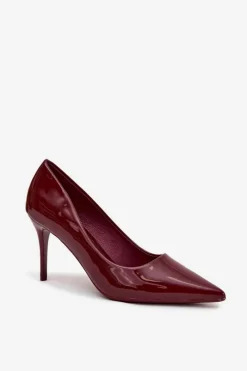 Sale Lakierowane Eko Skórzane Szpilki Damskie Ze Szpiczastymi Noskami Bordowe Jadira Damskie Czółenka Klasyczne