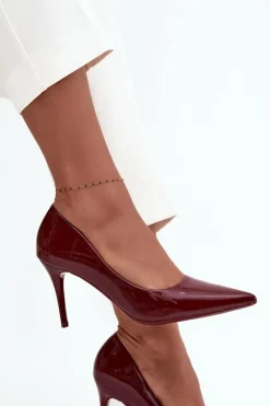 Sale Lakierowane Eko Skórzane Szpilki Damskie Ze Szpiczastymi Noskami Bordowe Jadira Damskie Czółenka Klasyczne