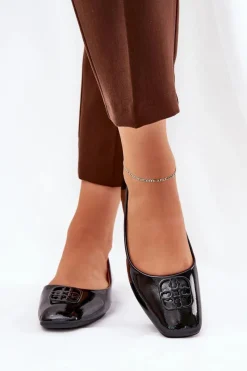 Hot Buty damskie Vinceza Lakierowane Eleganckie Baleriny Damskie Z Ozdobnym Detalem Vinceza 17377 Czarne Czarny