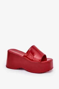 Lakierowane Klapki Damskie Na Platformie I Koturnie Czerwone Nellevia Damskie Klapki Na Koturnie|Klapki Na Platformie