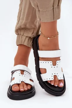 Klapki Damskie Klasyczne>Zazoo Lakierowane Klapki Damskie Z Naturalnej Skóry Na Platformie 40440 Białe Biały