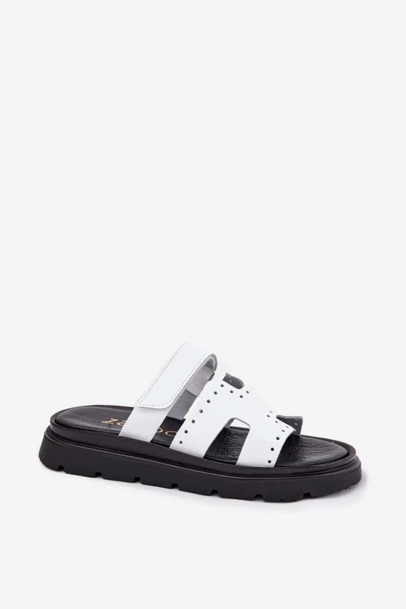 Klapki Damskie Klasyczne>Zazoo Lakierowane Klapki Damskie Z Naturalnej Skóry Na Platformie 40440 Białe Biały