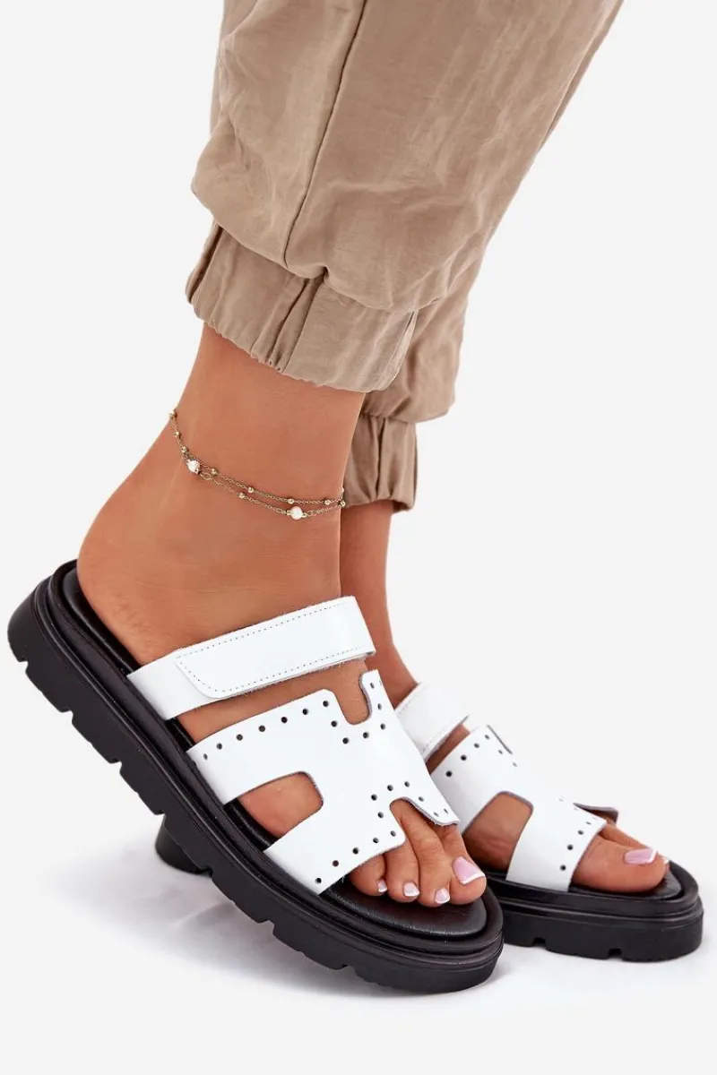 Klapki Damskie Klasyczne>Zazoo Lakierowane Klapki Damskie Z Naturalnej Skóry Na Platformie 40440 Białe Biały