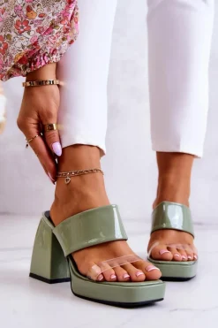 Sale Boto Lakierowane Klapki Na Słupku Zielone Seattle