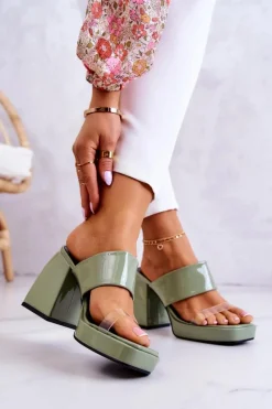 Sale Boto Lakierowane Klapki Na Słupku Zielone Seattle