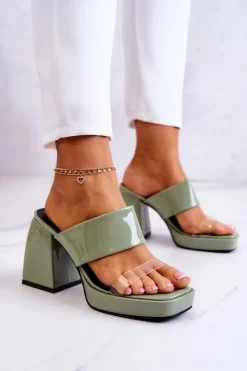 Sale Boto Lakierowane Klapki Na Słupku Zielone Seattle