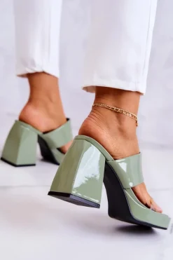 Sale Boto Lakierowane Klapki Na Słupku Zielone Seattle