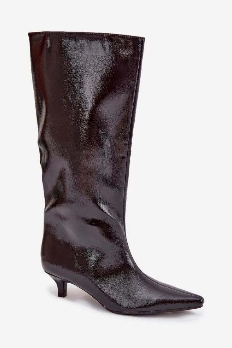 Kozaki Ocieplane|Kozaki Na Szpilce>Boto Lakierowane Kozaki Damskie Na Niskim Obcasie Bordowe Mireva