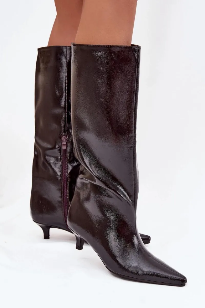 Kozaki Ocieplane|Kozaki Na Szpilce>Boto Lakierowane Kozaki Damskie Na Niskim Obcasie Bordowe Mireva