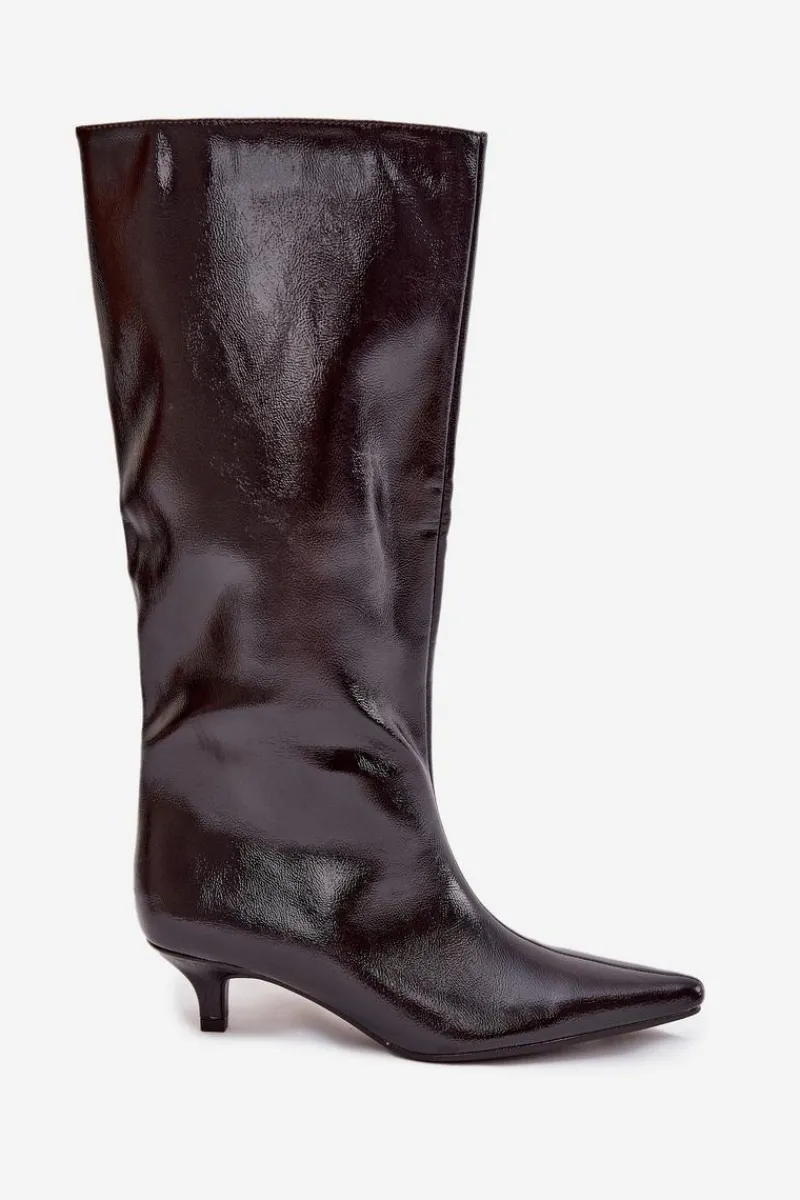 Kozaki Ocieplane|Kozaki Na Szpilce>Boto Lakierowane Kozaki Damskie Na Niskim Obcasie Bordowe Mireva