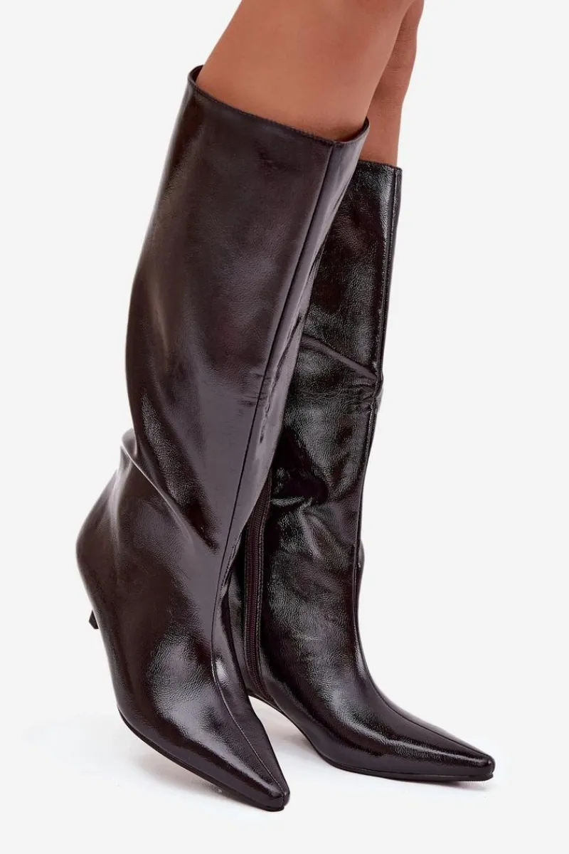 Kozaki Ocieplane|Kozaki Na Szpilce>Boto Lakierowane Kozaki Damskie Na Niskim Obcasie Bordowe Mireva