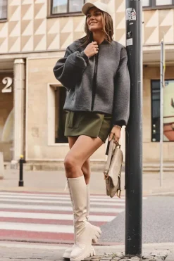 Kozaki Płaskie|Kozaki Przed Kolano>Boto Lakierowane Kozaki Na Masywnej Platformie Z Suwakiem Beżowe Ringo