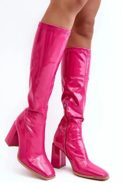 Kozaki Wiosenne|Kozaki Przed Kolano>Boto Lakierowane Kozaki Na Słupku Przed Kolano Fuksja Mlokva