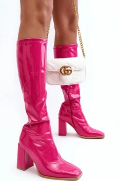 Kozaki Wiosenne|Kozaki Przed Kolano>Boto Lakierowane Kozaki Na Słupku Przed Kolano Fuksja Mlokva