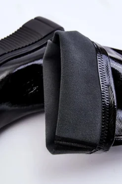 Clearance Lakierowane Kozaki Przed Kolano Na Platformie Czarne Spectrum Damskie Kozaki Na Koturnie|Kozaki Przed Kolano