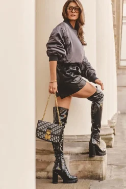 Discount Boto Lakierowane Kozaki Za Kolano Na Masywnym Słupku Czarne Kytia Czarny