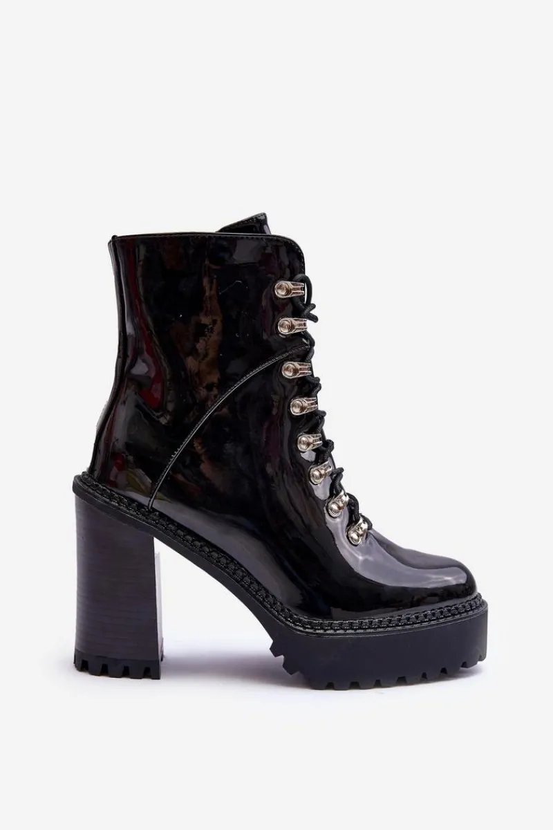 Botki Na Słupku|Czarne Botki>Boto Lakierowane Masywne Botki Na Słupku Czarne Ikeshia