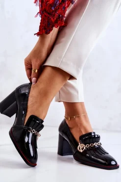 Damskie buty S.Barski Lakierowane Modne Czółenka Czarne Jenice