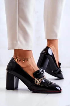 Damskie buty S.Barski Lakierowane Modne Czółenka Czarne Jenice