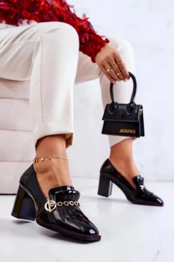 Damskie buty S.Barski Lakierowane Modne Czółenka Czarne Jenice