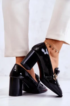 Damskie buty S.Barski Lakierowane Modne Czółenka Czarne Jenice