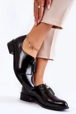 Best Laura Messi Lakierowane Modne Półbuty 2532 Czarne