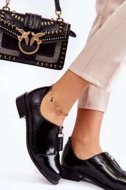 Best Laura Messi Lakierowane Modne Półbuty 2532 Czarne