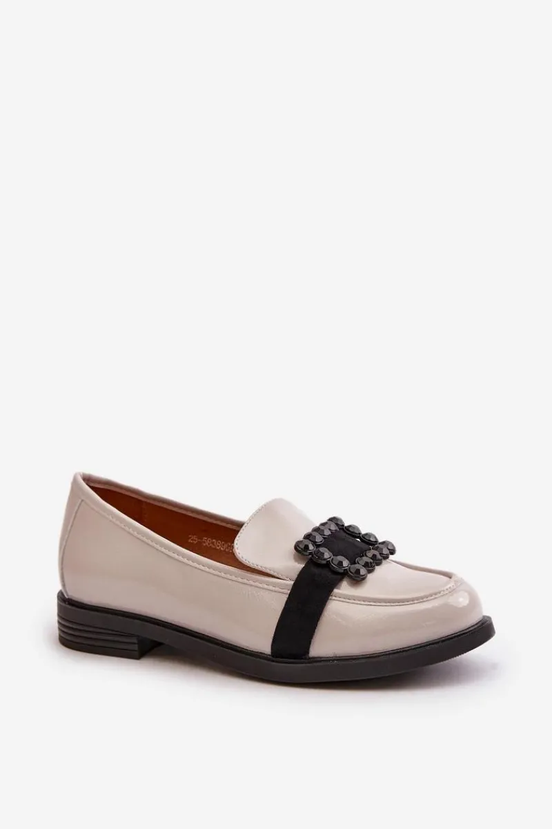 Outlet Lakierowane Mokasyny Damskie Z Ozdobą Jasnoszare Vinceza 58389 Damskie Loafersy Damskie|Mokasyny Płaskie