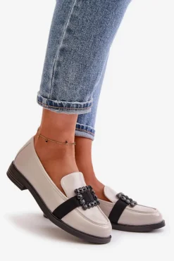 Outlet Lakierowane Mokasyny Damskie Z Ozdobą Jasnoszare Vinceza 58389 Damskie Loafersy Damskie|Mokasyny Płaskie