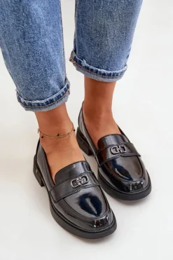 Clearance Buty damskie Vinceza Lakierowane Mokasyny Damskie Ze Skóry Naturalnej Czarne Vinceza 58409