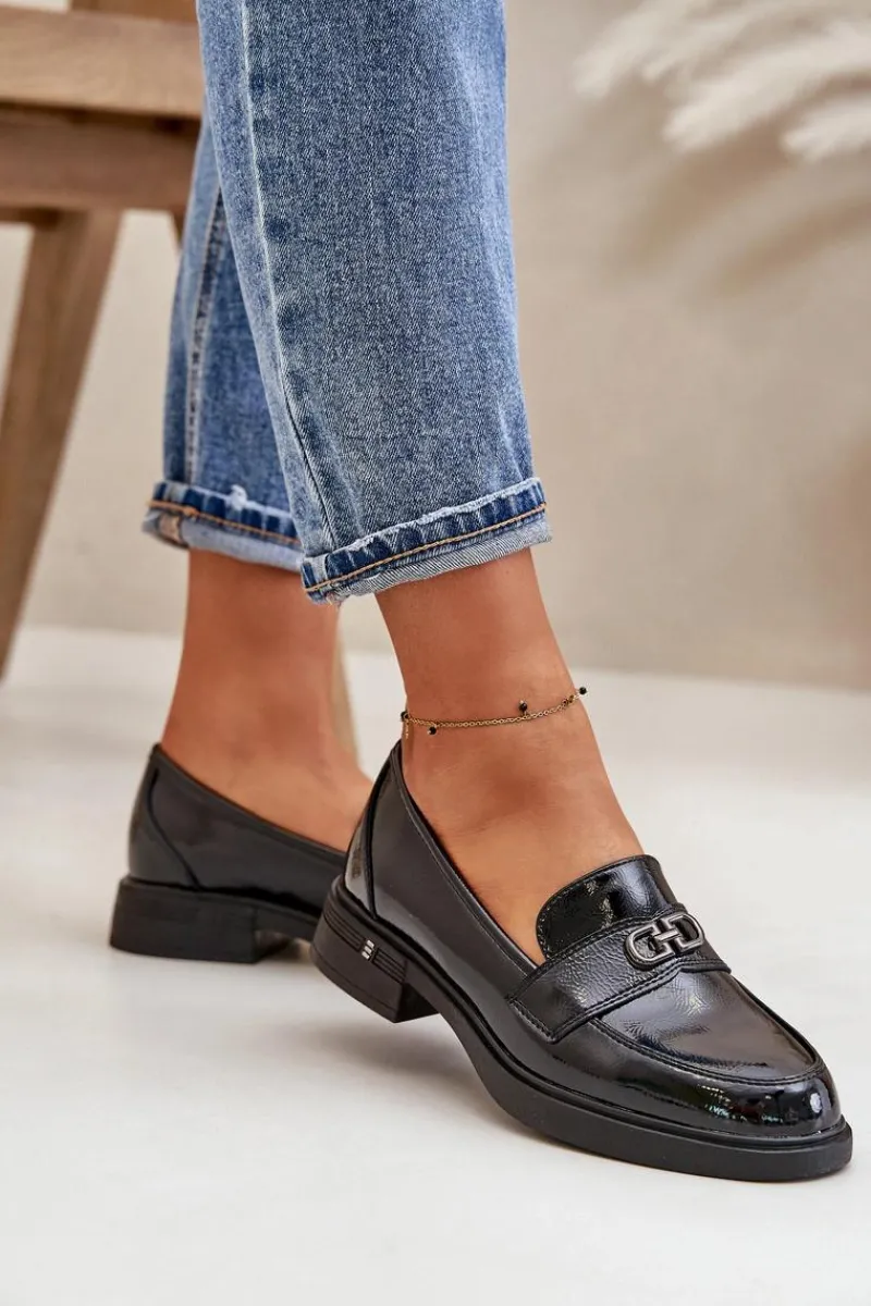 Clearance Buty damskie Vinceza Lakierowane Mokasyny Damskie Ze Skóry Naturalnej Czarne Vinceza 58409