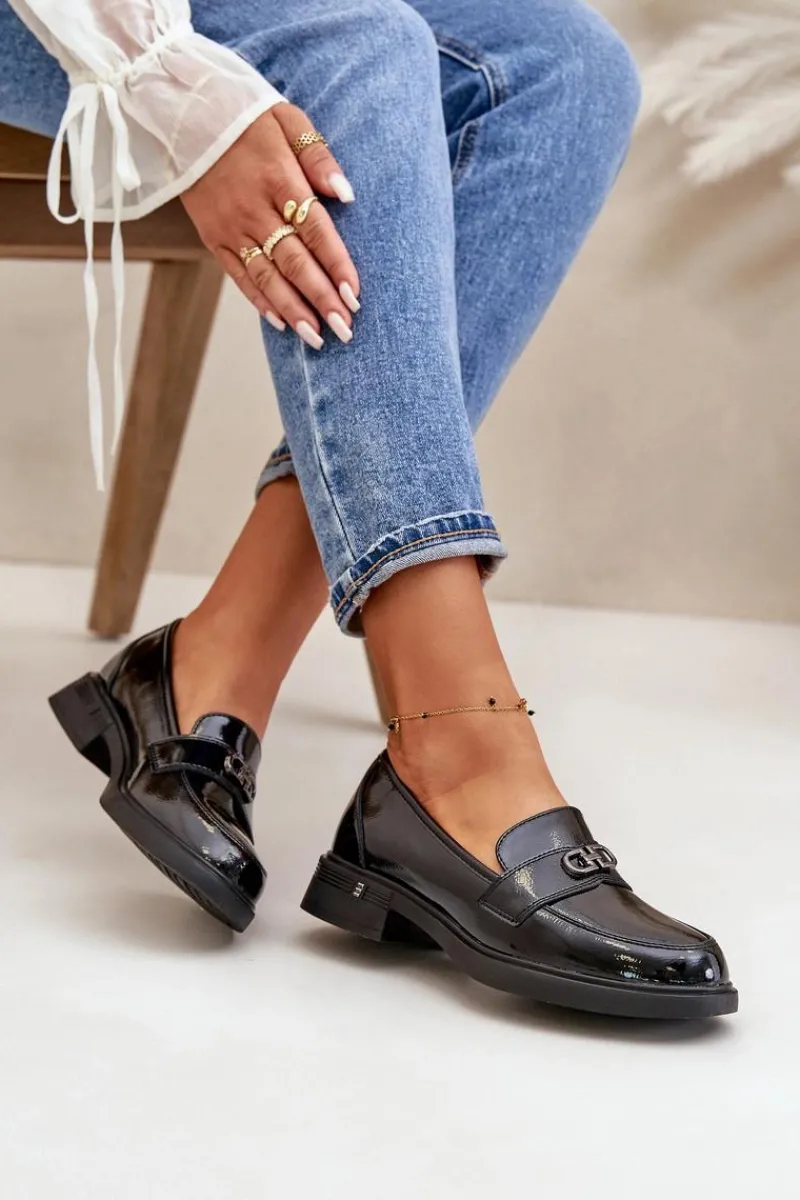 Clearance Buty damskie Vinceza Lakierowane Mokasyny Damskie Ze Skóry Naturalnej Czarne Vinceza 58409