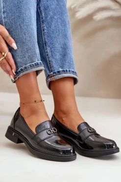 Clearance Buty damskie Vinceza Lakierowane Mokasyny Damskie Ze Skóry Naturalnej Czarne Vinceza 58409