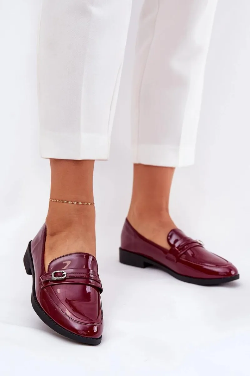 Clearance Boto Lakierowane Mokasyny Damskie Z Ozdobną Sprzączką Bordowe Mollan