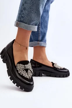 Best Lakierowane Mokasyny Damskie 2785 Czarne Damskie Półbuty Lakierowane|Półbuty Skórzane